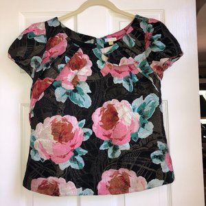 Leifsdottir by Anthropologie Silk and Metallic Thread Rose Blouse Size 6
